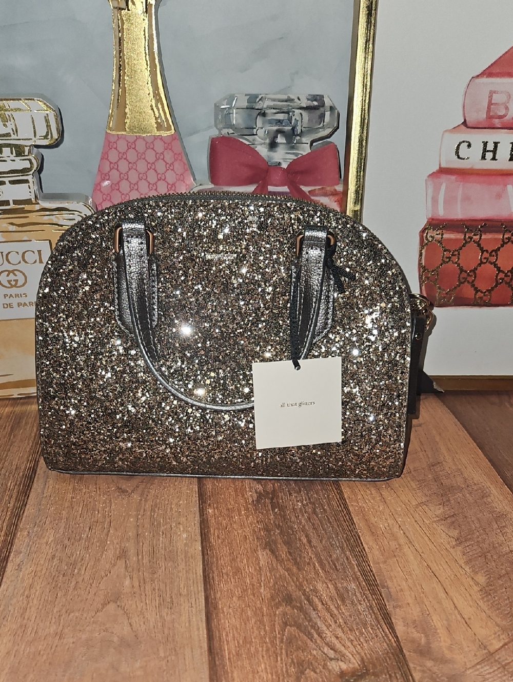 Kate Spade Glitter Dome Satchel - Gold and Gray
